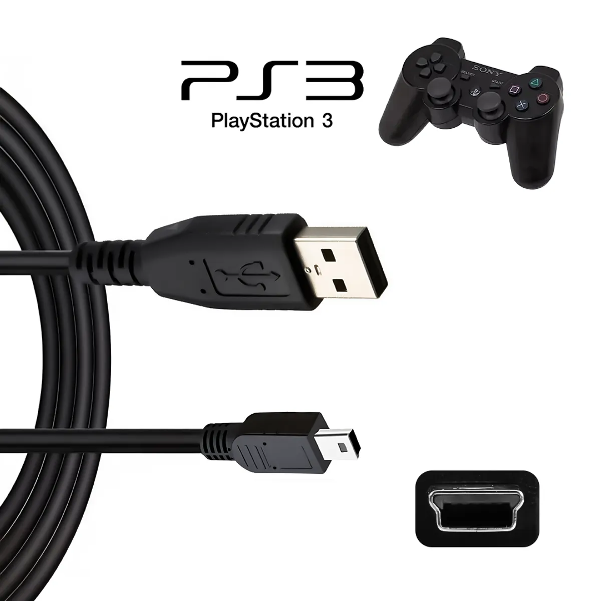 GENERICO - Cable de Carga USB para Mando PS3 compatible con PSP y Mando WII U PRO