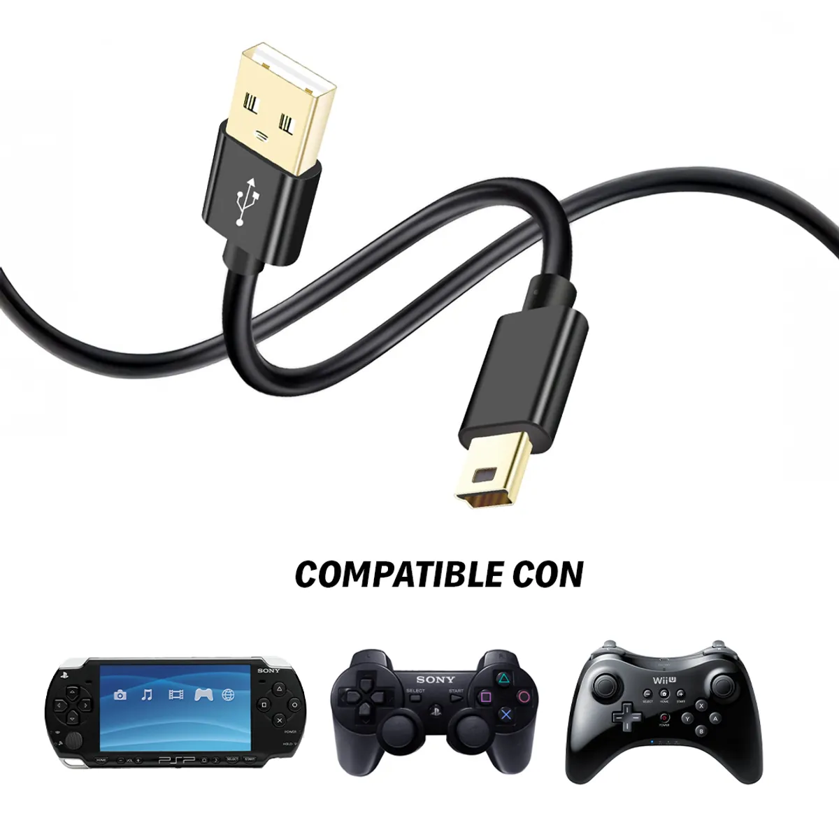 GENERICO - Cable de Carga USB para Mando PS3 compatible con PSP y Mando WII U PRO