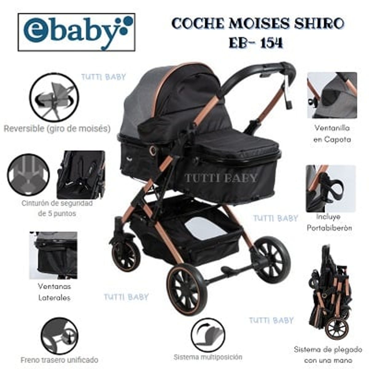 EBABY - COCHE MOISES SHIRO - NEGRO