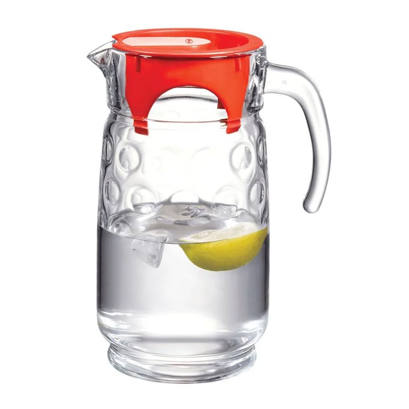 GENERICO - Jarra De Vidrio Transparente cno Tapa Roja de 1.65 Lt 60° C