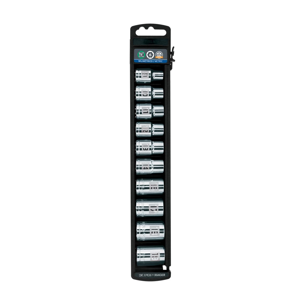 TRUPER - Dado 10 Piezas Hexagonal Juego Encastre de 1/2" 14177 Truper