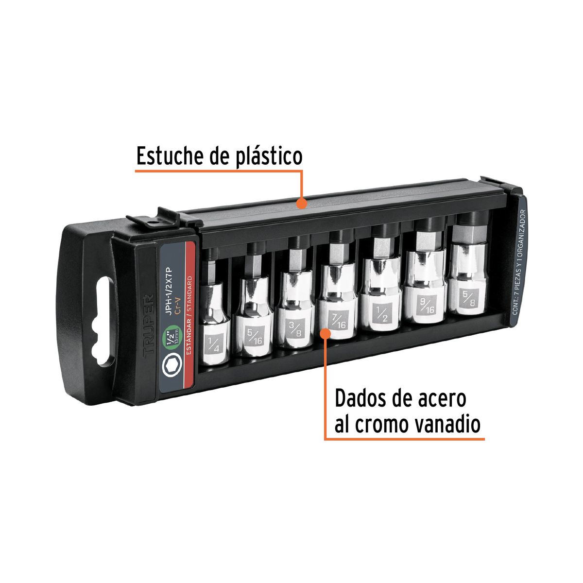TRUPER - Dado 7 Un Hexagonal Punta Pulgada Juego Encastre de 1/2" 102239 Truper