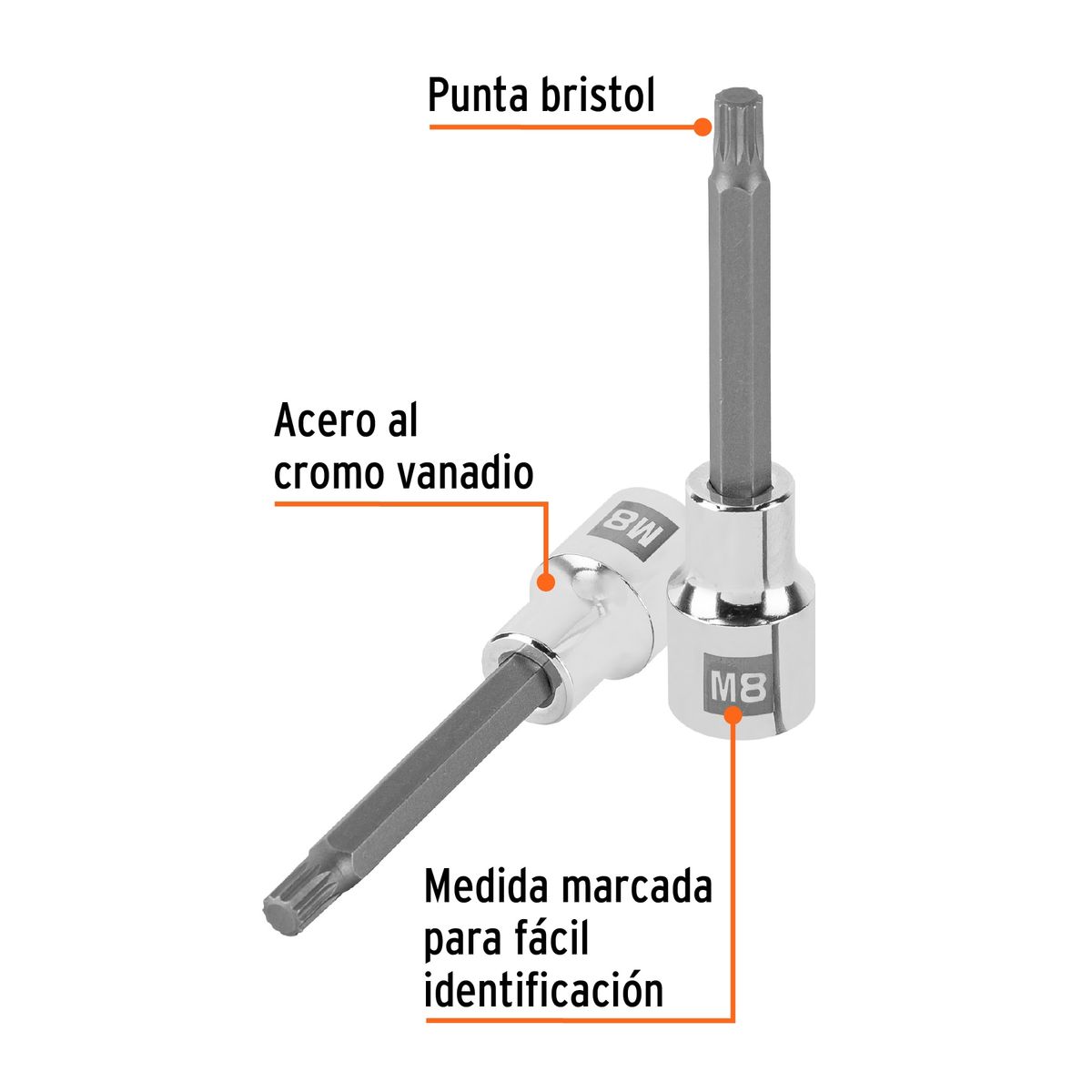 TRUPER - Dado M8 Bristol Punta Larga Encastre de 1/2" 101300 Truper