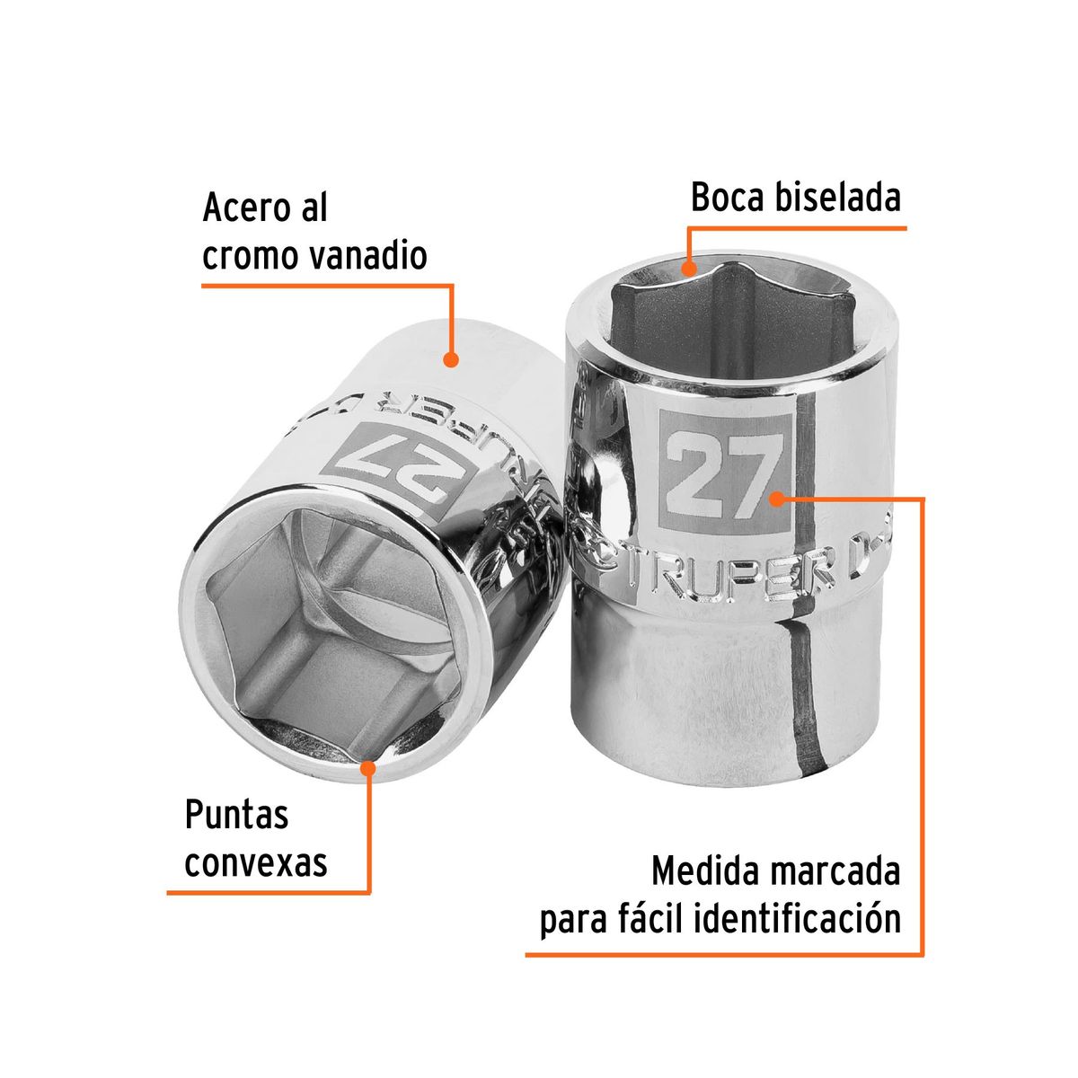 TRUPER - Dado 27mm Hexagonal Encastre de 3/4" 14975 Truper