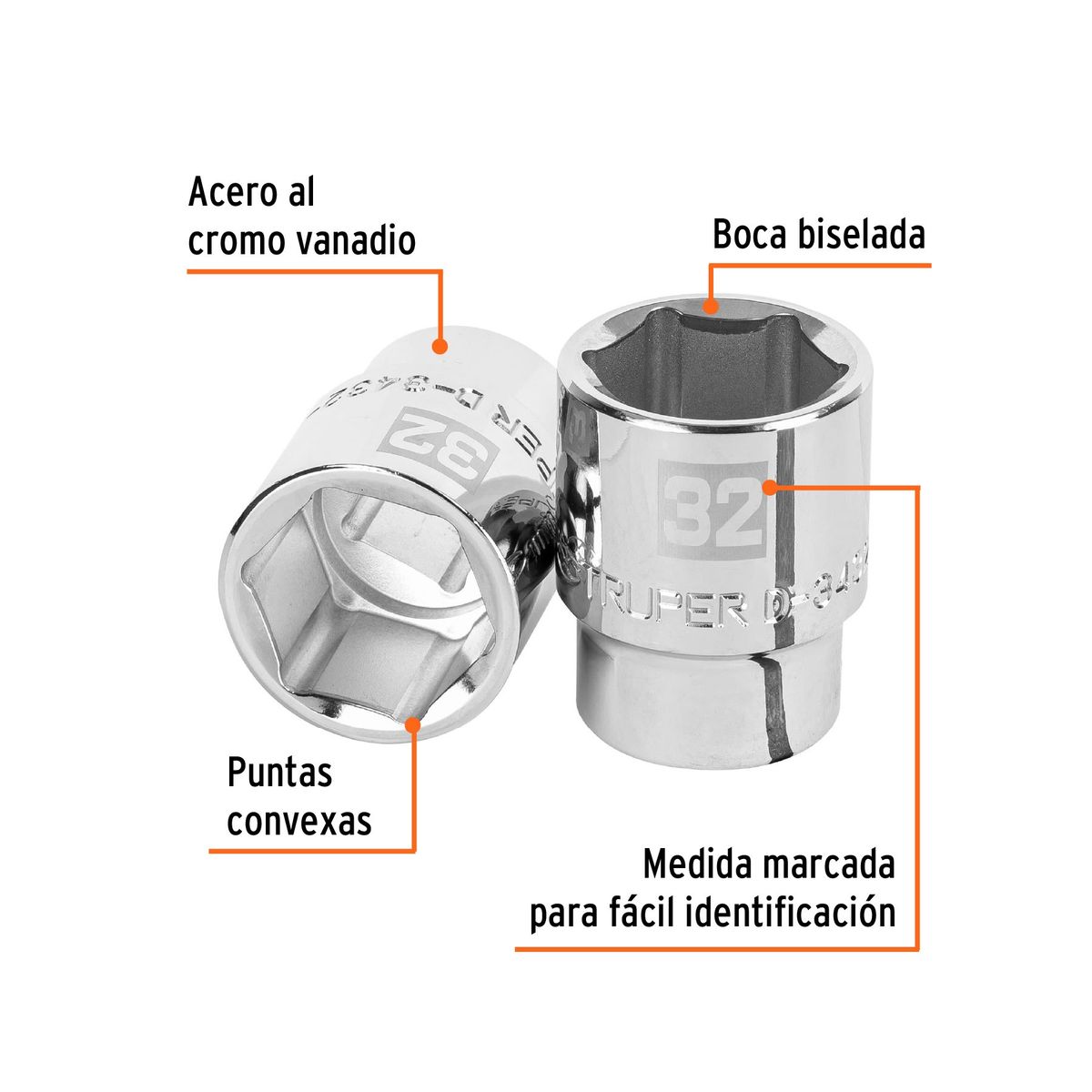 TRUPER - Dado 32mm Hexagonal Encastre de 3/4" 14981 Truper