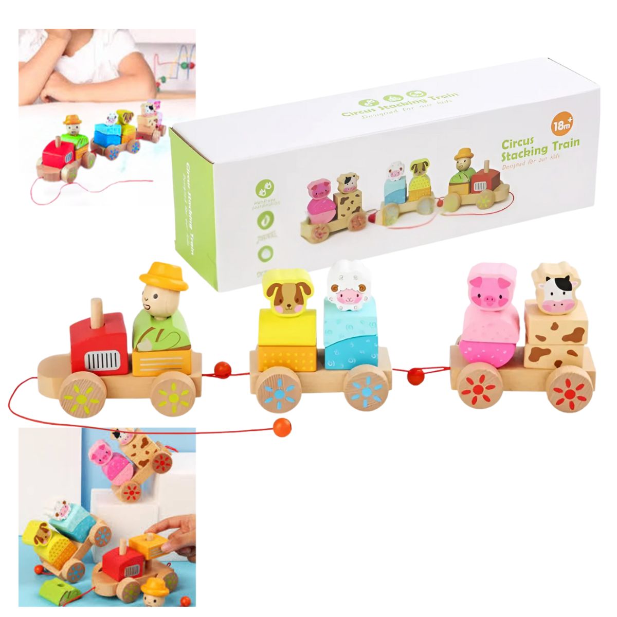 GENERICO - Juguete Didáctico Tren de Madera Apilable con Animales