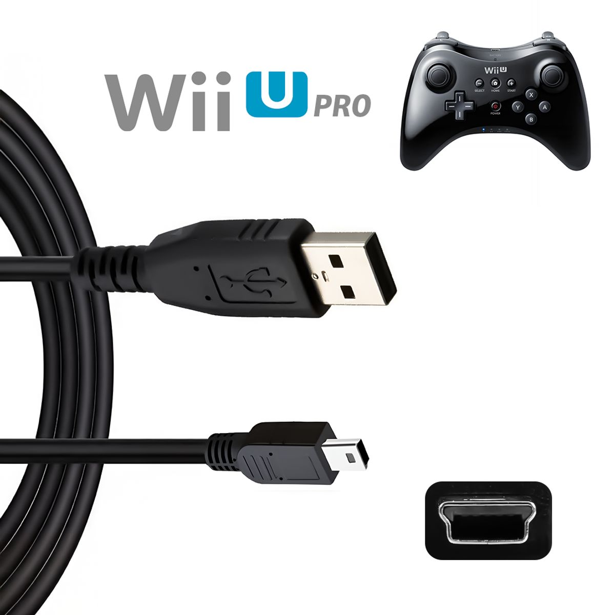 GENERICO - Cable de Carga USB para Mando WII U PRO compatible con PSP y Mando PS3