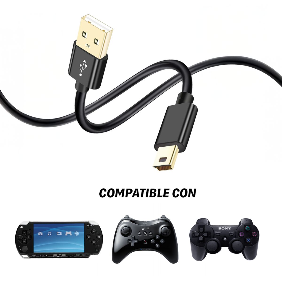 GENERICO - Cable de Carga USB para Mando WII U PRO compatible con PSP y Mando PS3