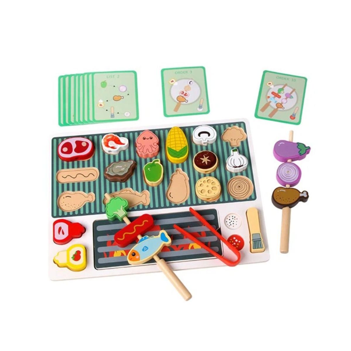 GENERICO - Set Didáctico Parrilla Barbacoa de Madera para Niños