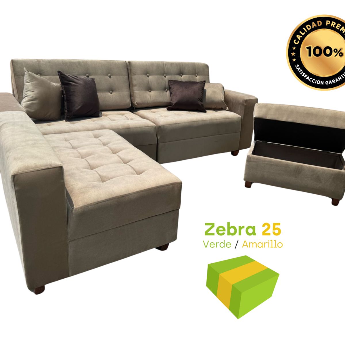 GENERICO - Sofá Seccional London 3 piezas 1 baúl - Dorado