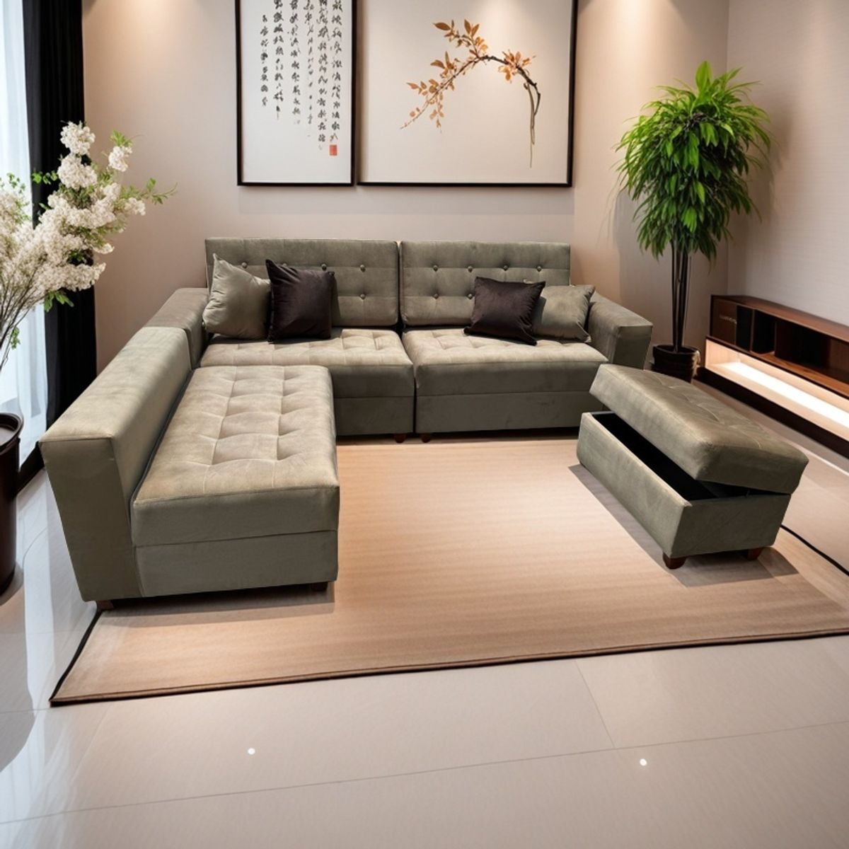 GENERICO - Sofá Seccional London 3 piezas 1 baúl - Dorado