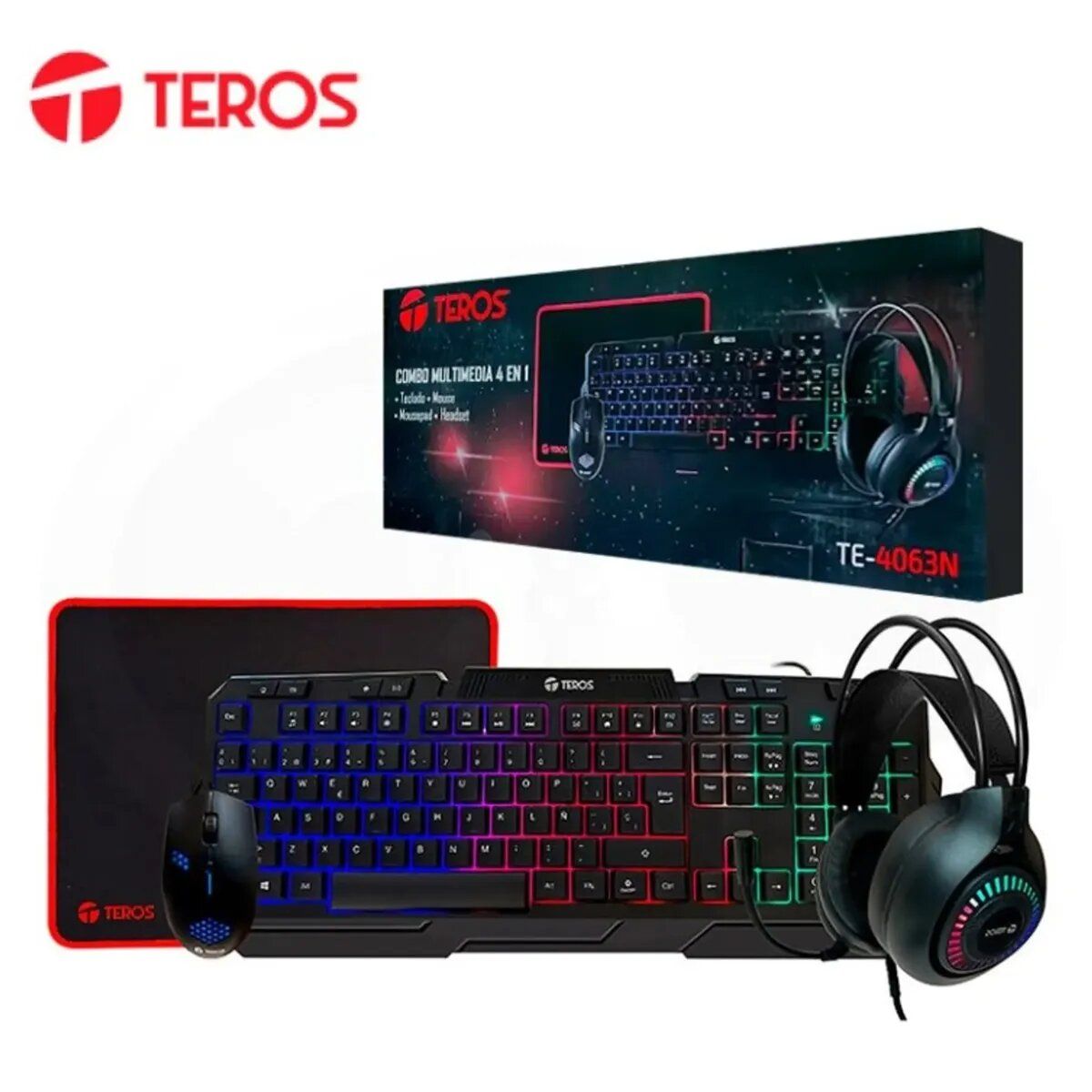 TEROS - Combo Teros TE-4063N Teclado Mouse Headset MousePad