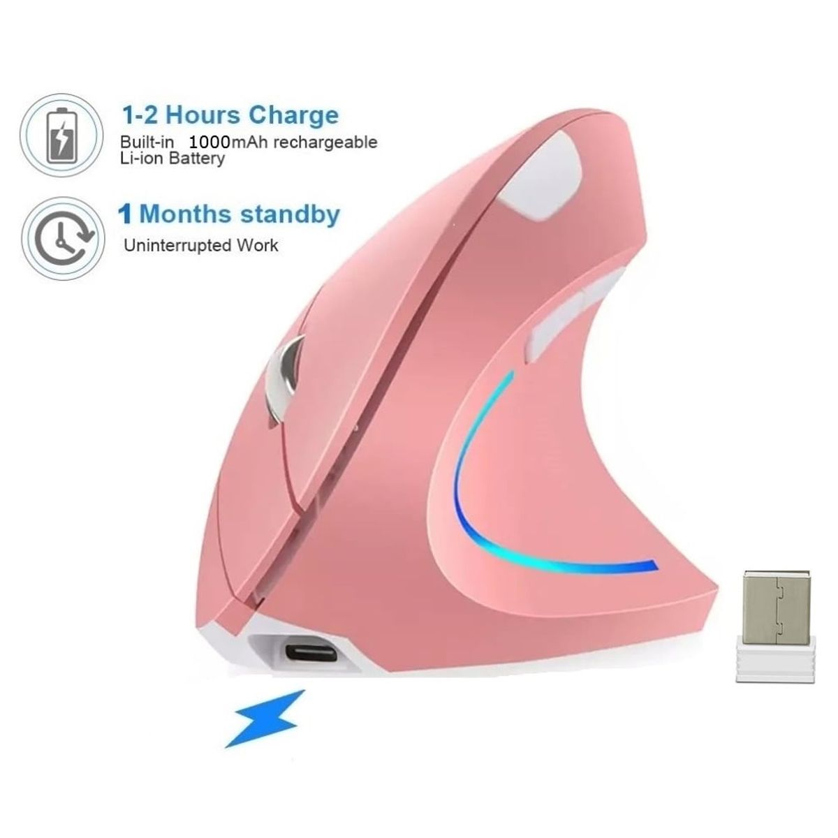 OEM - Mouse Vertical Recargable Ergonomico USB Inalambrico GAMER- ROSA