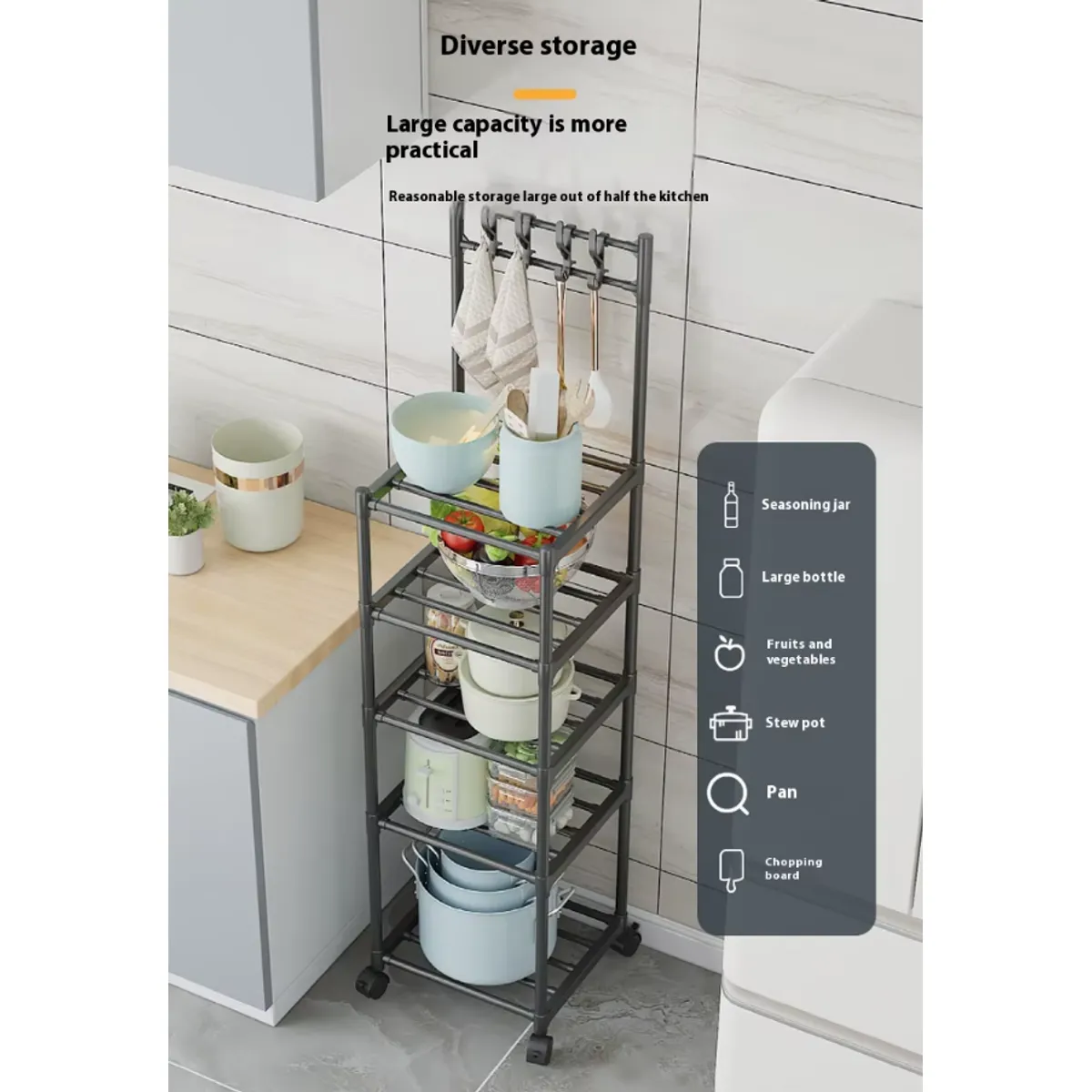 GENERICO - Organizador de cocina 5 niveles Estantes verduras frutas platos.