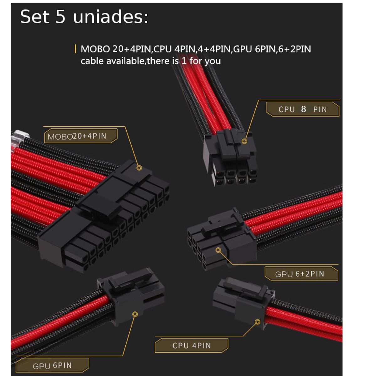 GENERICO - Kit cables extensor ordena personaliza extension pc 24pin 8pin 6pin 4