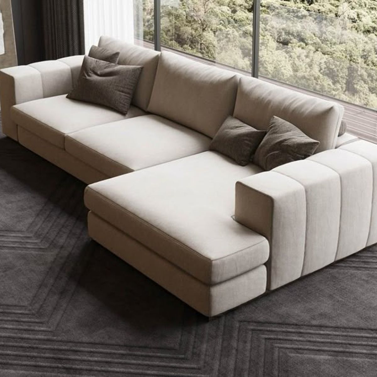 GENERICO - Sofa Seccional Monark 3 Cuerpos Derecha + Puff - Ivory