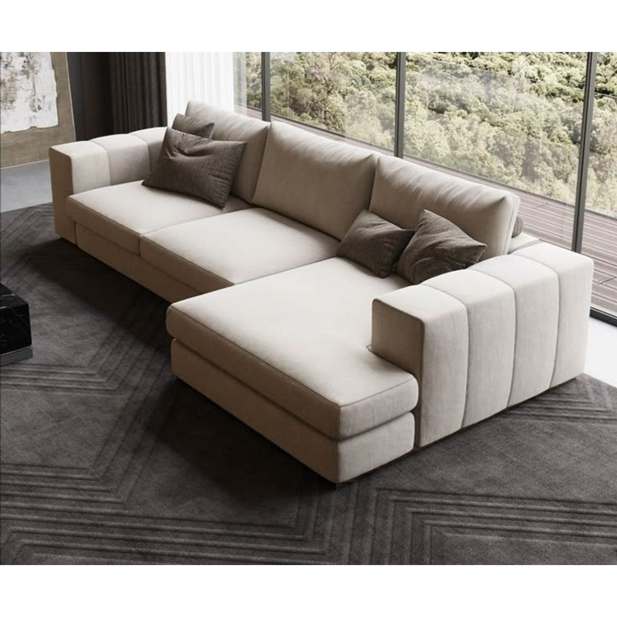 GENERICO - Sofa Seccional Monark 3 Cuerpos Derecha + Puff - Ivory