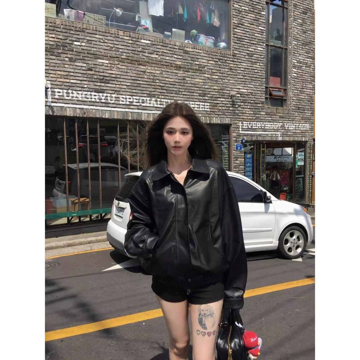 TIOZONEY - Chaqueta con cremallera de PU artificial para mujeres