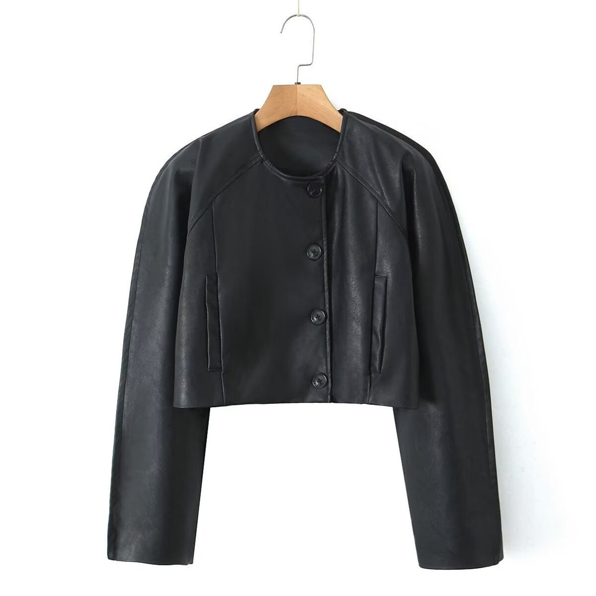 TIOZONEY - Chaqueta con cremallera de PU artificial para mujeres