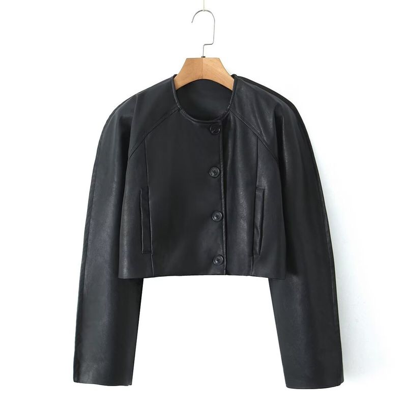 TIOZONEY - Chaqueta con cremallera de PU artificial para mujeres