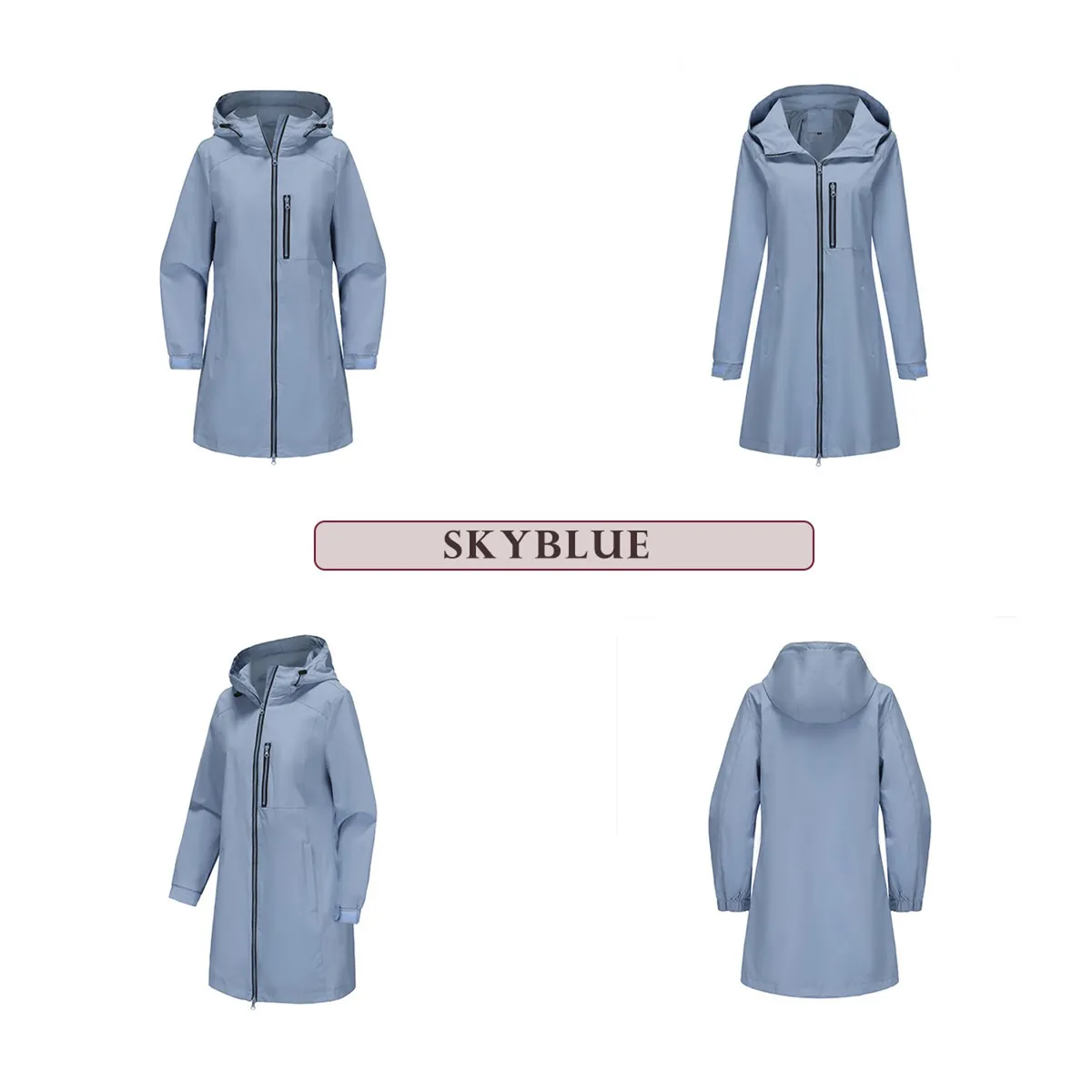 TIOZONEY - Chaqueta impermeable con capucha para mujer-Azul