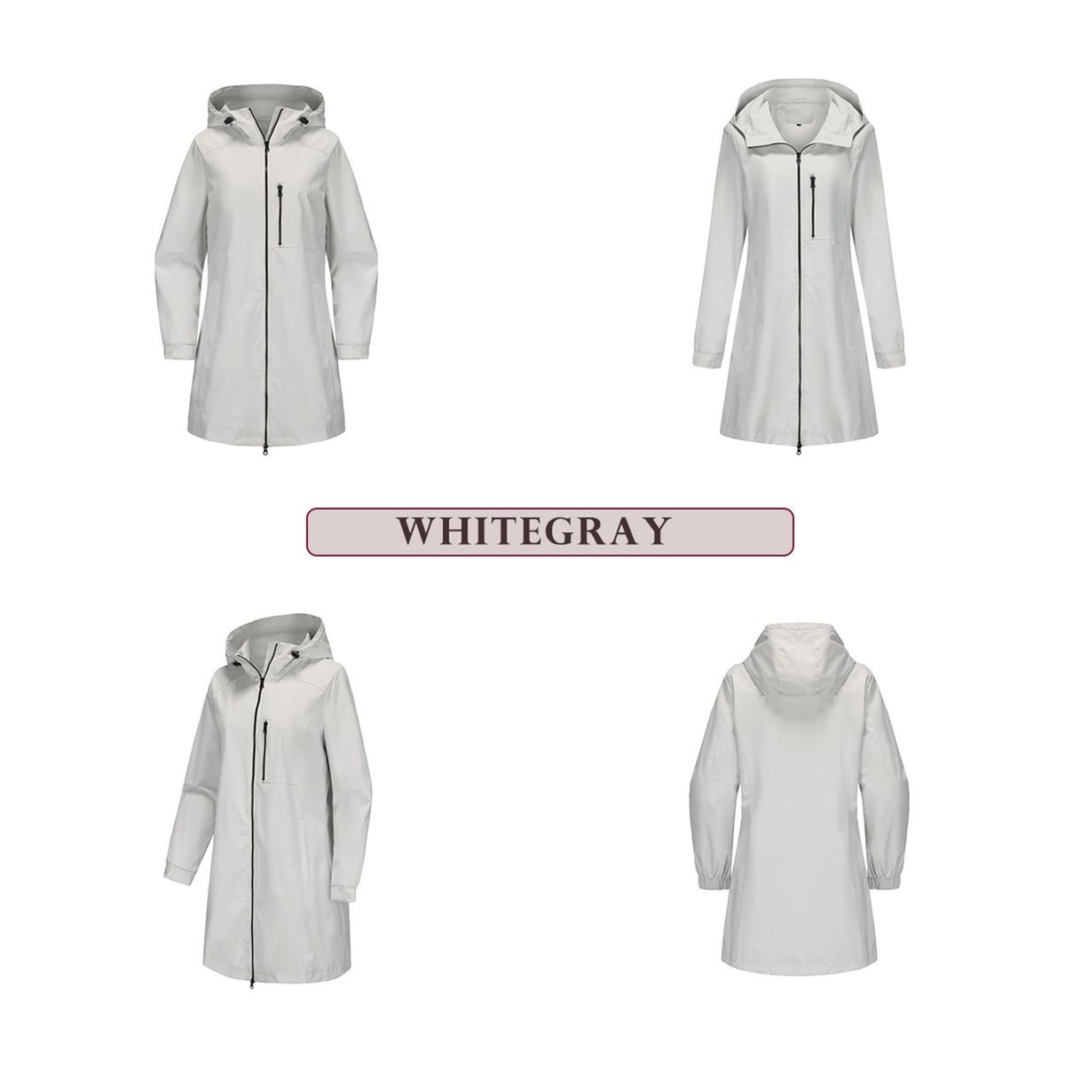 TIOZONEY - Chaqueta impermeable con capucha para mujer-Gris