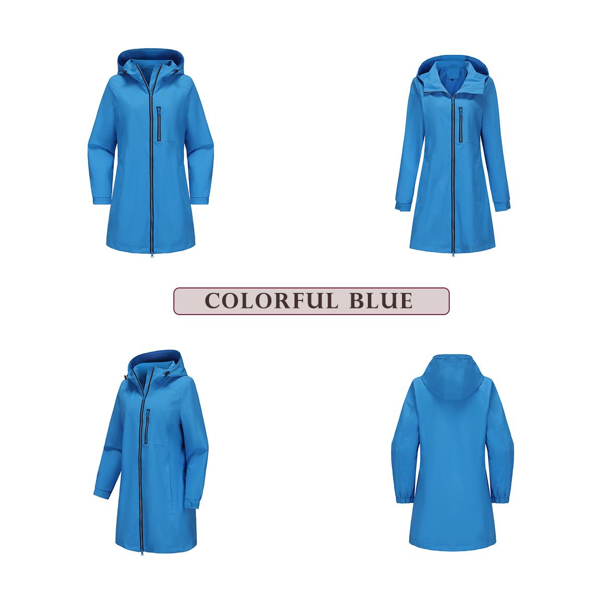 TIOZONEY - Chaqueta impermeable con capucha para mujer-Azul