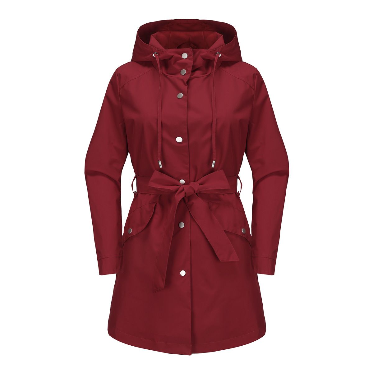 TIOZONEY - Chaqueta impermeable con capucha y cinturón-Rojo