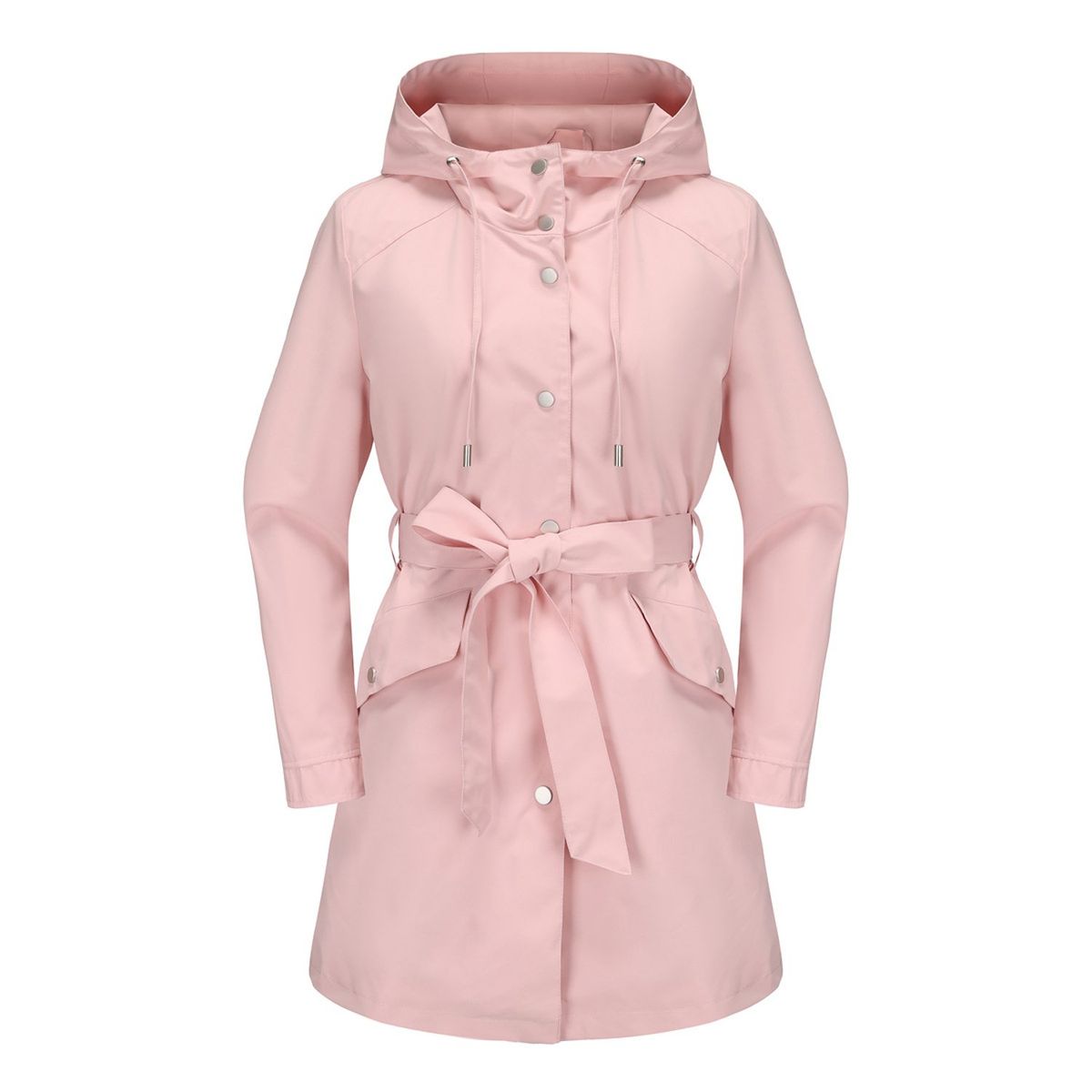 TIOZONEY - Chaqueta impermeable con capucha y cinturón-Rosa