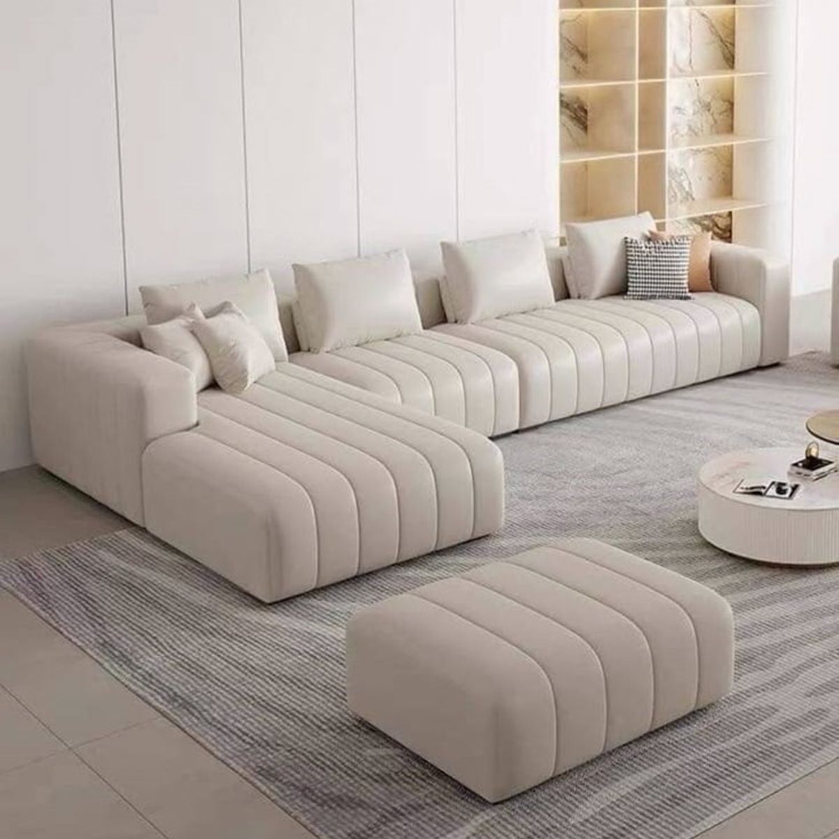 GENERICO - Sofa Seccional Zayen 4 Cuerpos Izquierdo + Puff - Ivory