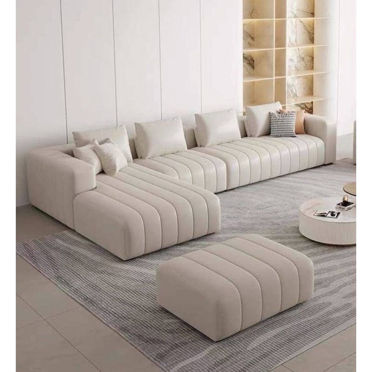 GENERICO - Sofa Seccional Zayen 4 Cuerpos Izquierdo + Puff - Ivory