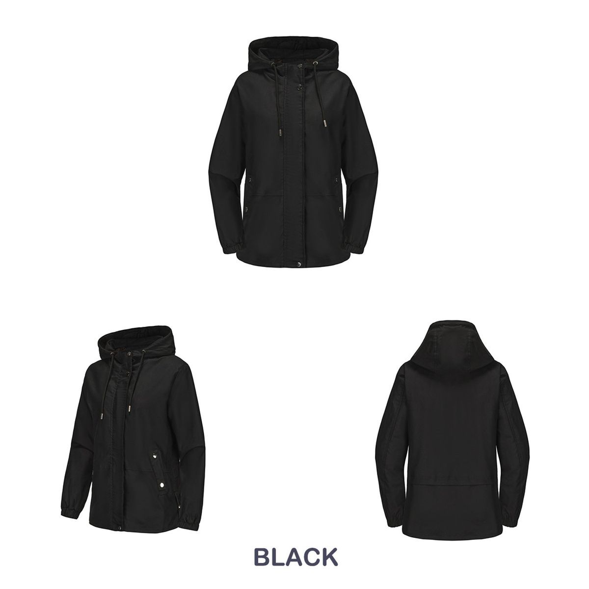 TIOZONEY - Chaqueta cortaviento suelta con capucha para mujer-Negro
