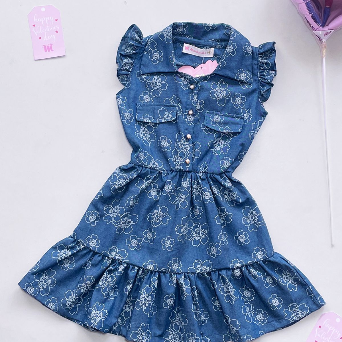 KIDS MASHMELO - VESTIDO CARGO EN CHAMBRAY PARA NIÑA KIDS MASHMELO