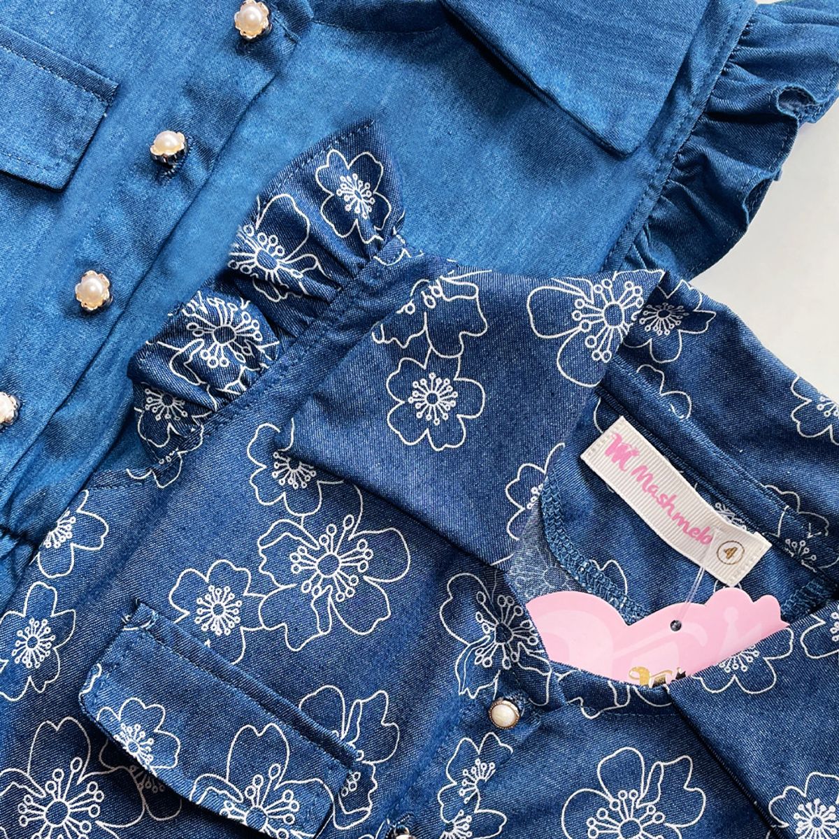 KIDS MASHMELO - VESTIDO CARGO EN CHAMBRAY PARA NIÑA KIDS MASHMELO