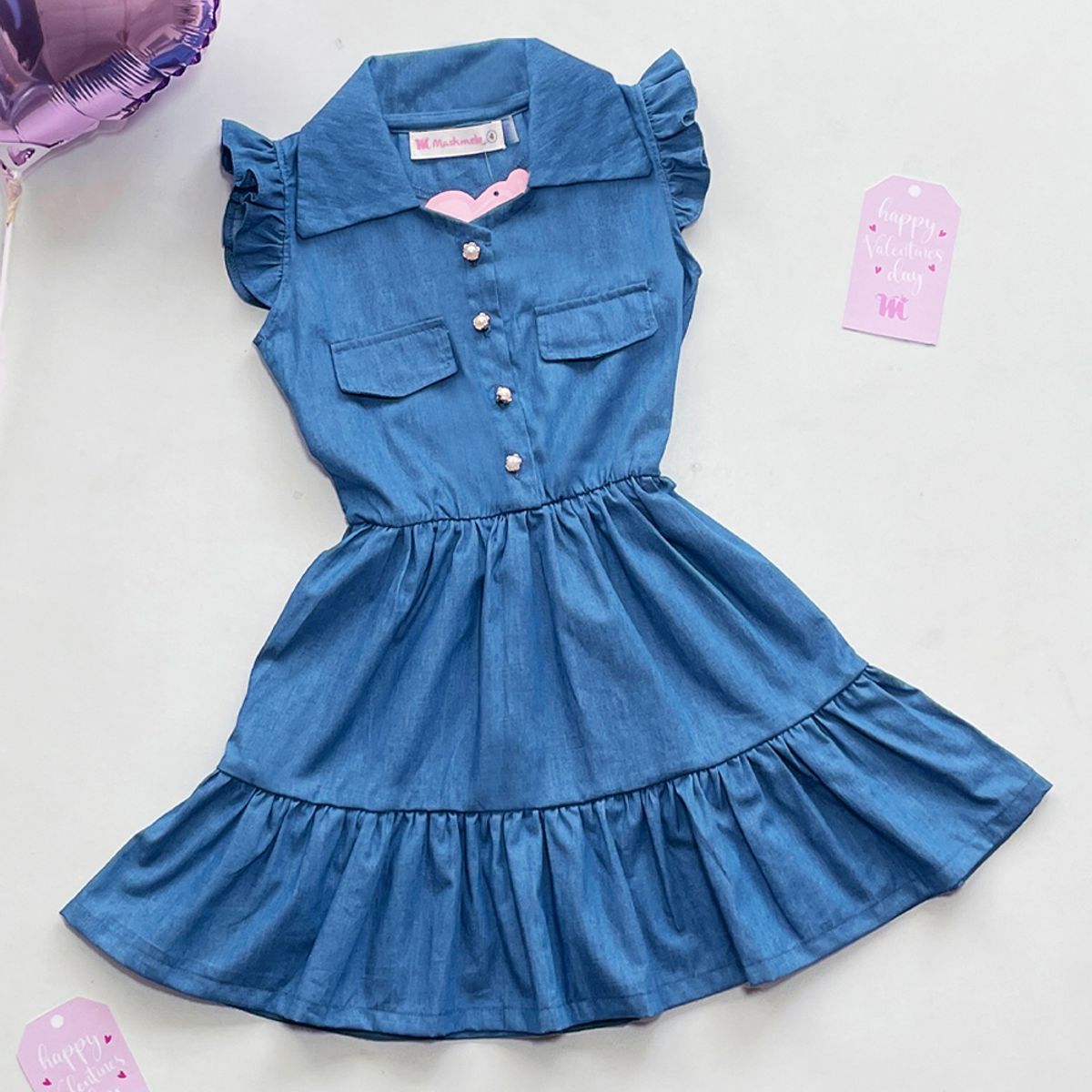 KIDS MASHMELO - VESTIDO CARGO EN CHAMBRAY PARA NIÑA KIDS MASHMELO