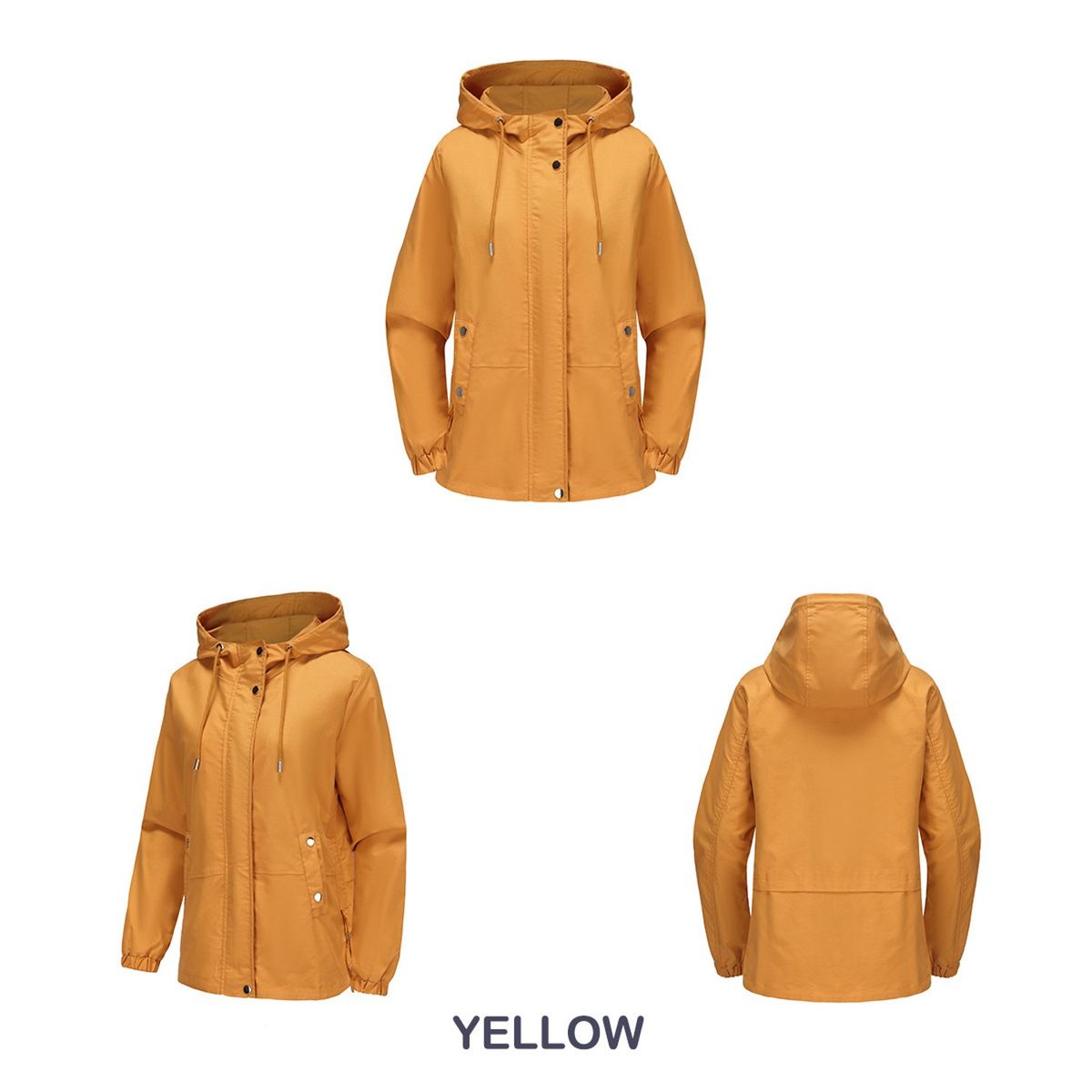 TIOZONEY - Chaqueta cortaviento suelta con capucha para mujer-Amarillo