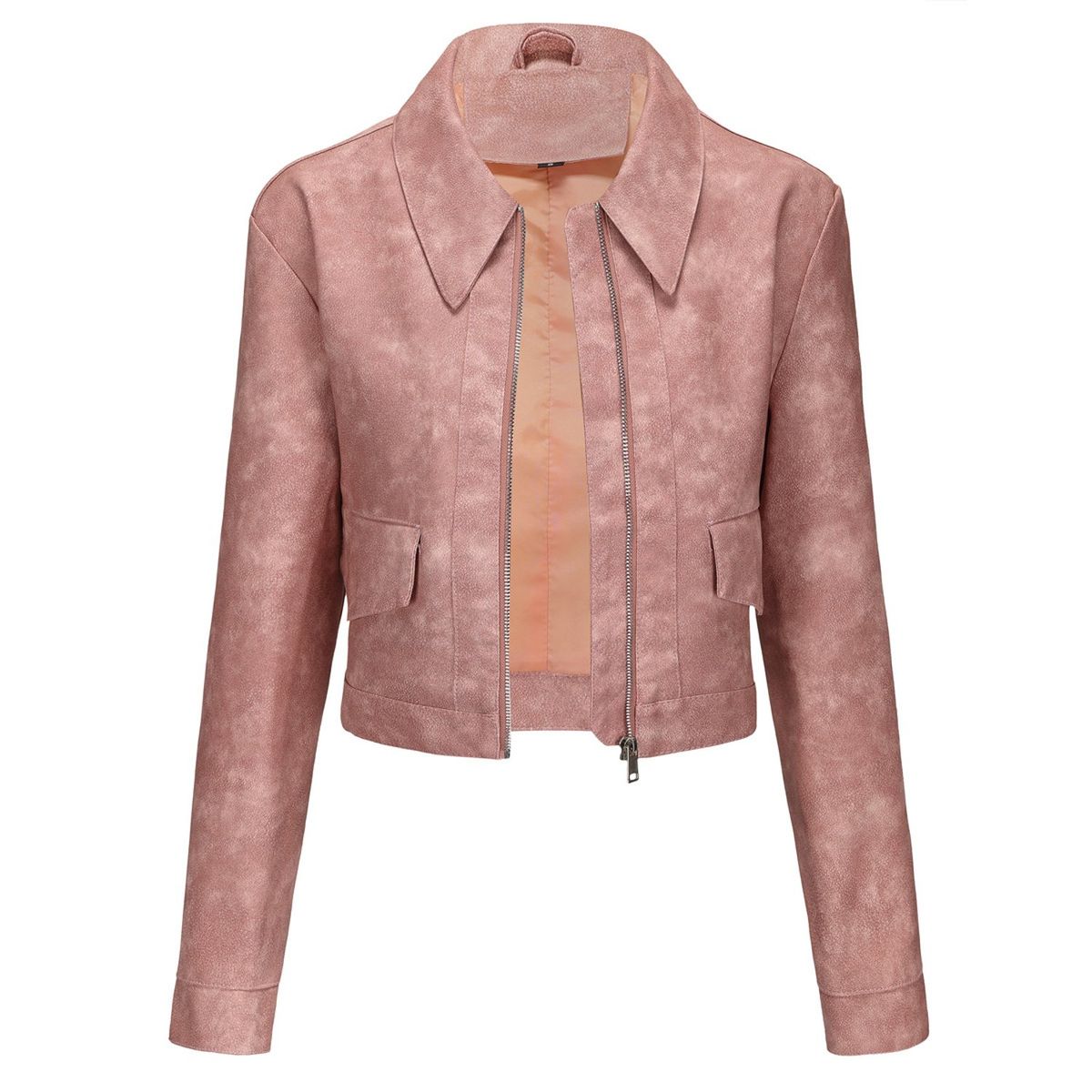 TIOZONEY - Chaqueta de piel con cremallera para mujer-Rosa