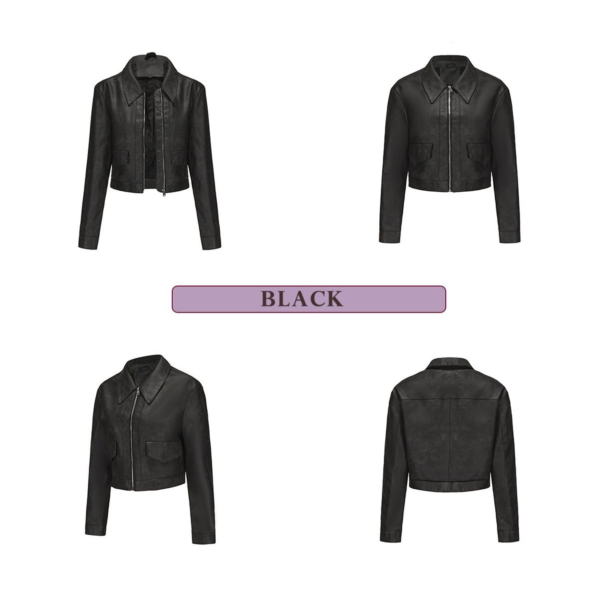 TIOZONEY - Chaqueta de piel con cremallera para mujer-Negro