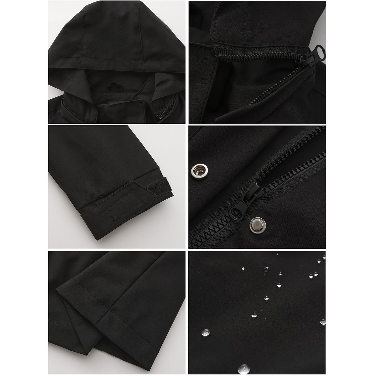 TIOZONEY - Chaqueta impermeable con capucha para mujer-Negro