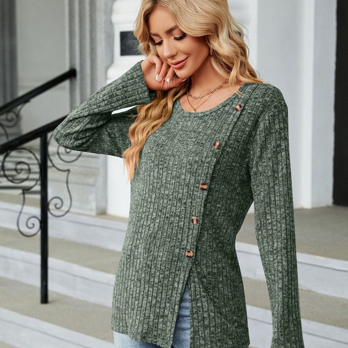 BLWOENS - Polera de manga larga para mujeres - Verde