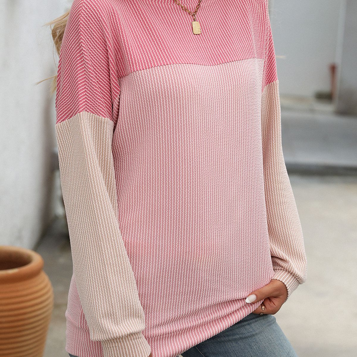 BLWOENS - Polera de manga larga para mujeres - Rosa