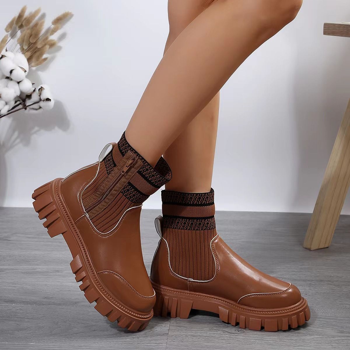 BLWOENS - Zapatos BOTAS cortas de invierno para mujeres - Marrón