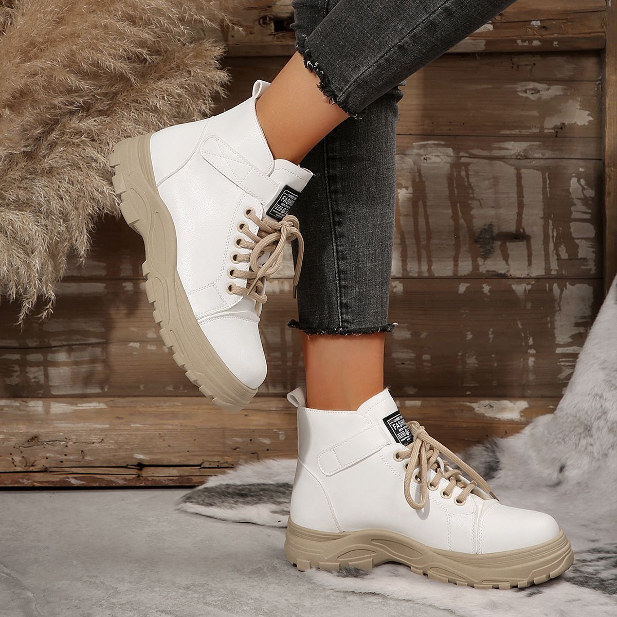 BLWOENS - Zapatos BOTAS cortas de invierno para mujeres - Blanco