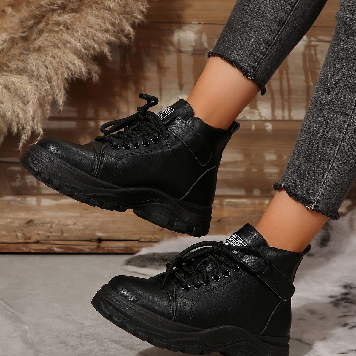 BLWOENS - Zapatos BOTAS cortas de invierno para mujeres - Negro