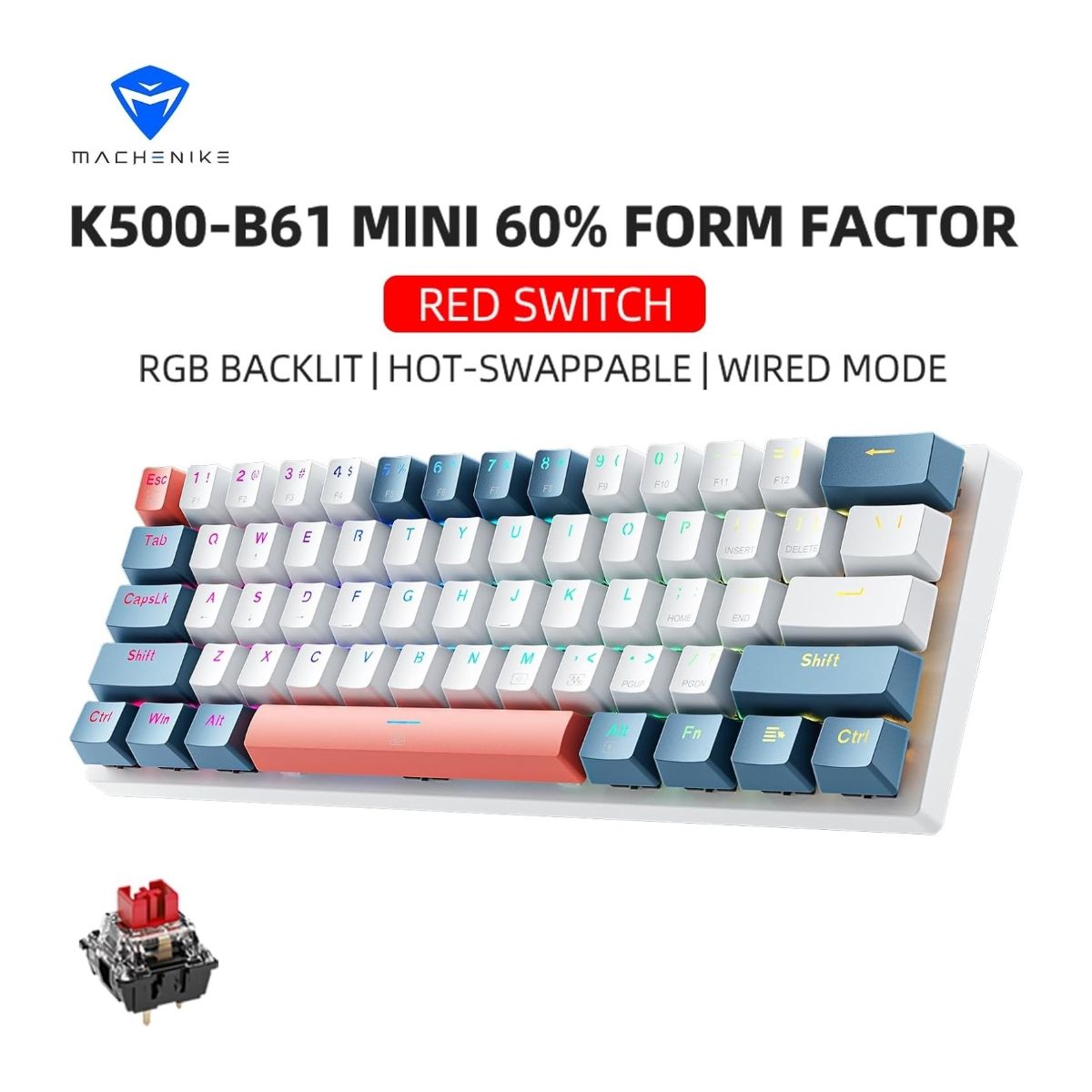 GENERICO - Teclado Mecanico Machenike K500 B61 Mini Switch Rojo