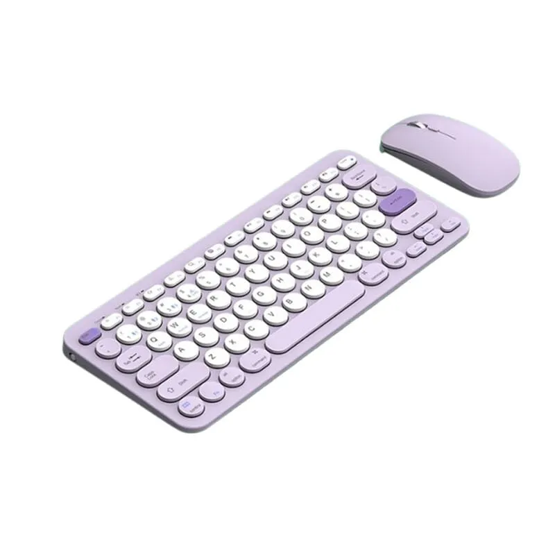DANWEILE - Teclado y ratón inalámbricos de modo dual con Bluetooth - Púrpura