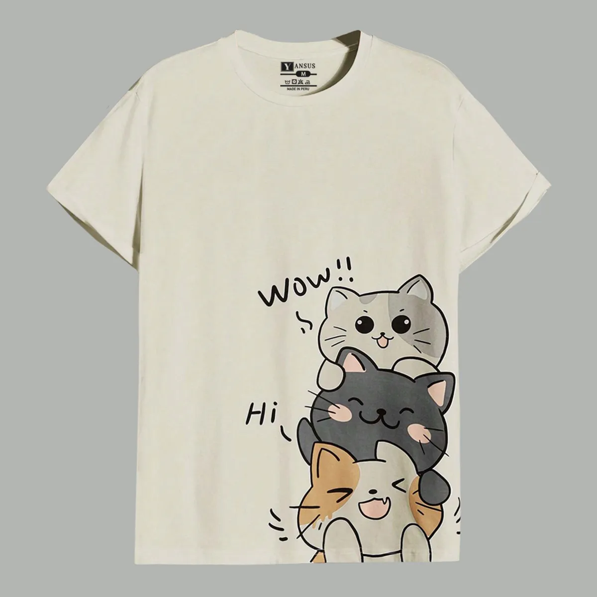 YANSUS - Polo Hombre Yansus Blanco Estampado Gatitos