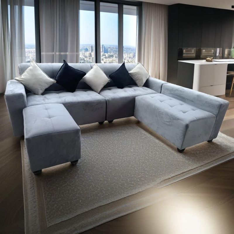 GENERICO - Sofa Londres Seccional 3 cuerpos + 1 banqueta puff - Griss