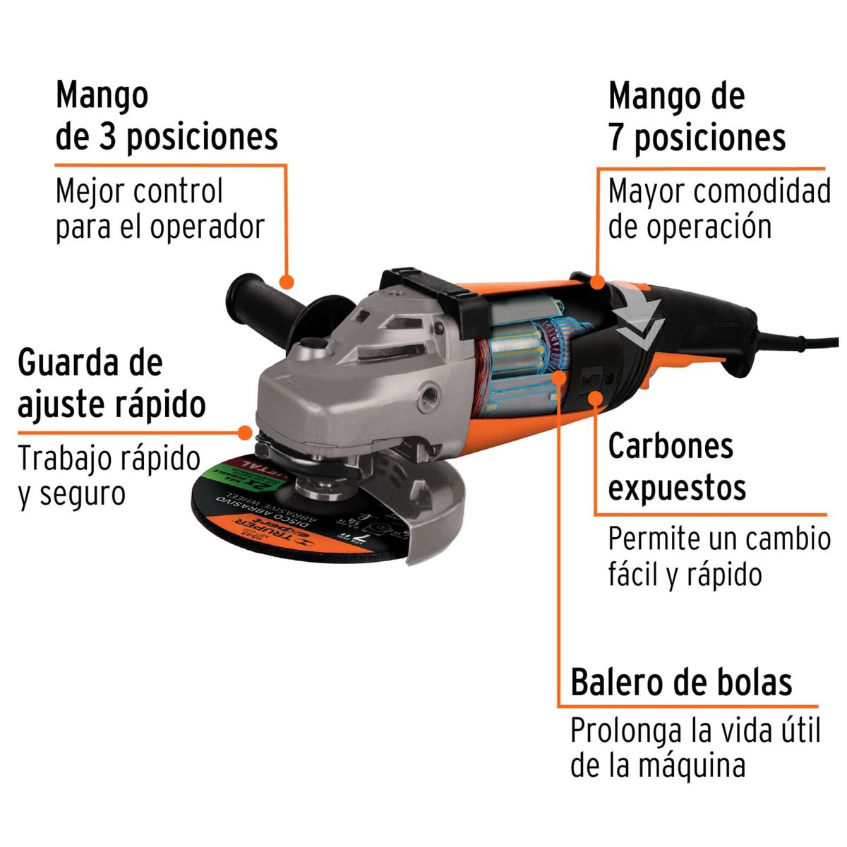 TRUPER - combo amoladora angular 7" profesional 2100W, 4-1/2", ERGO PRO, 800 W