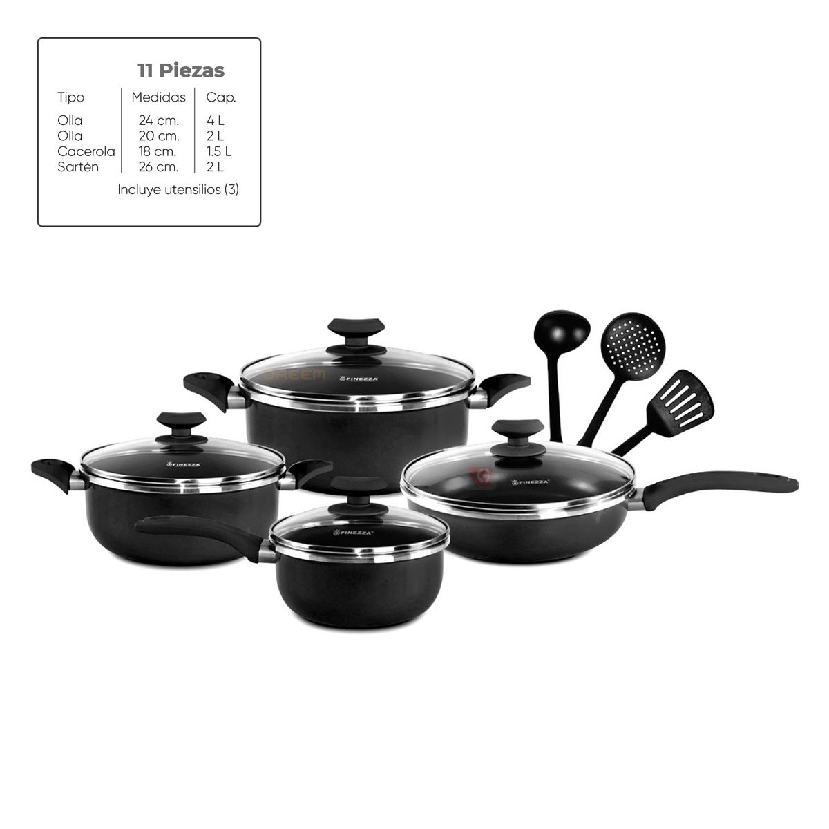 FINEZZA - Set de Ollas Antiadherentes FZ-1625T-2 Negro